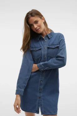 Vestido corto vaquero manga larga