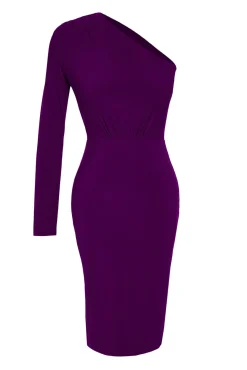 Vestido de punto midi con hombro descubierto