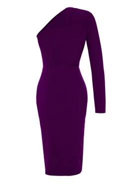 Vestido de punto midi con hombro descubierto