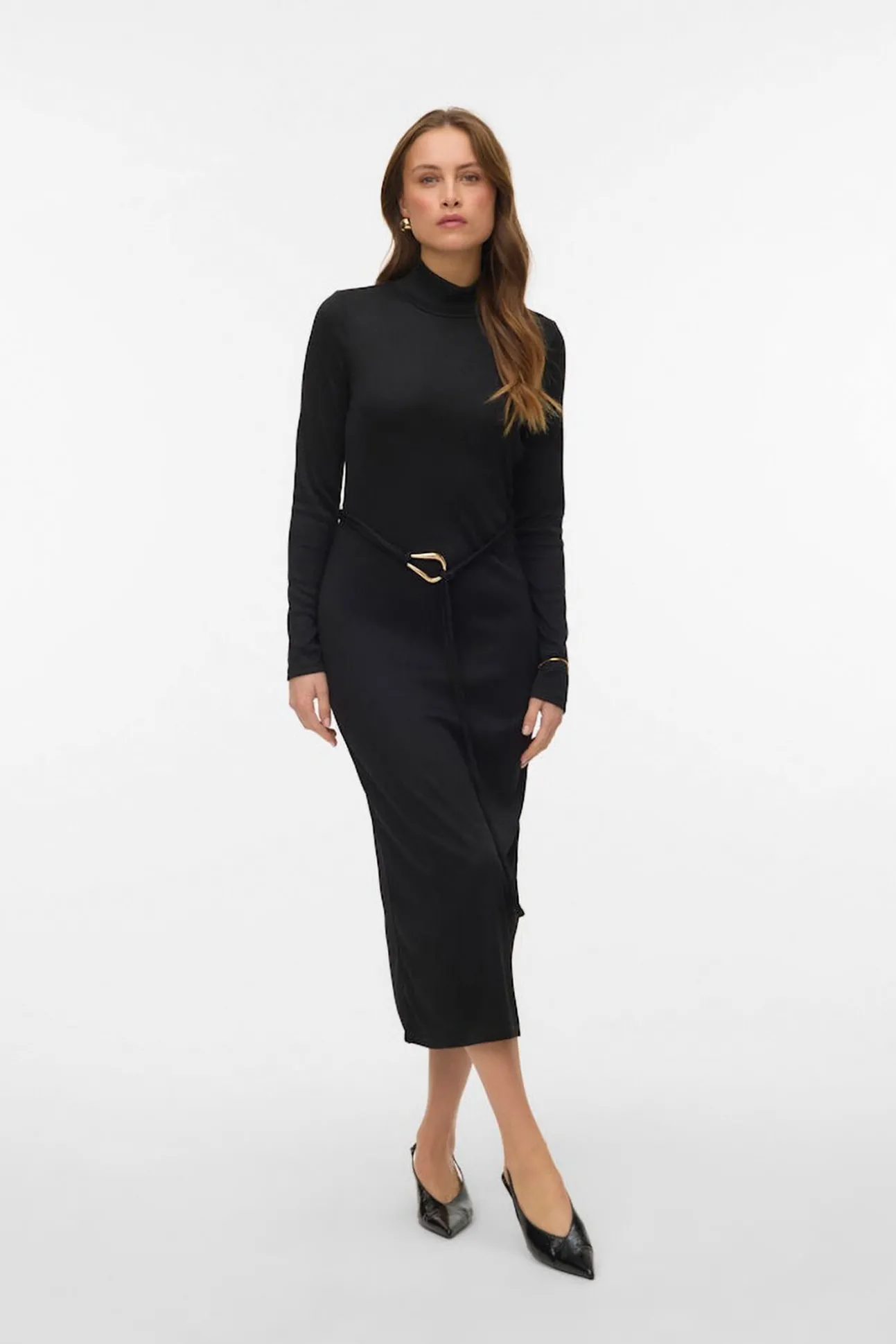 Vestido midi de punto cuello subido
