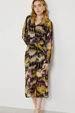 Vestido midi estampado con lúrex