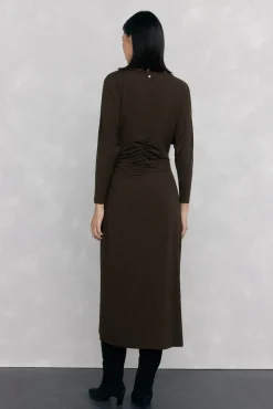 Vestido midi manga larga punto fruncido